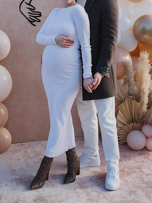 Beaumama robe longue grossesse élégant chic cérémonie rayé plissé moulante femme enceinte