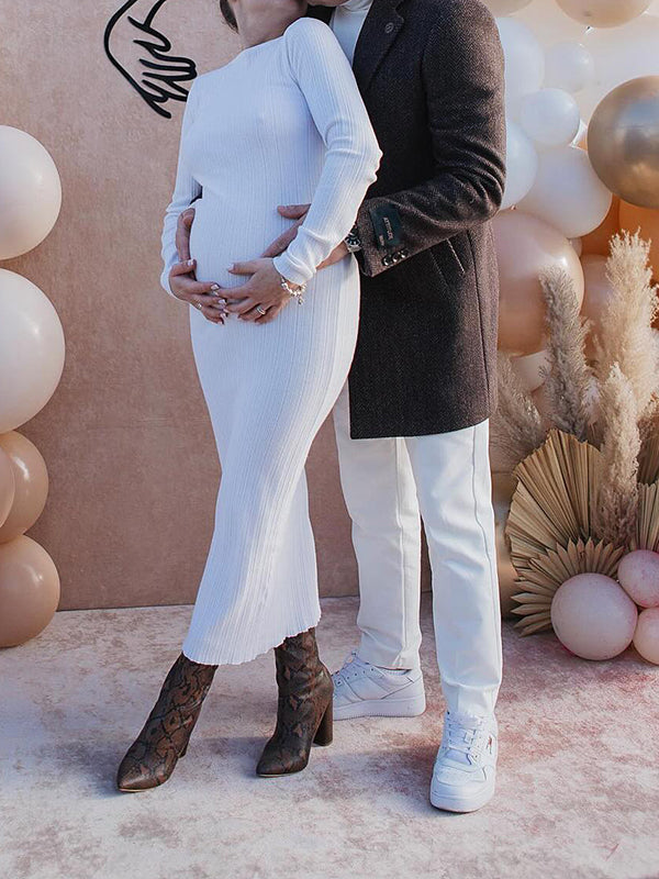 Beaumama robe longue grossesse élégant chic cérémonie rayé plissé moulante femme enceinte