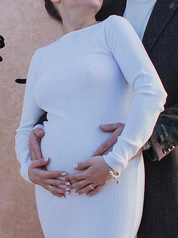 Beaumama robe longue grossesse élégant chic cérémonie rayé plissé moulante femme enceinte
