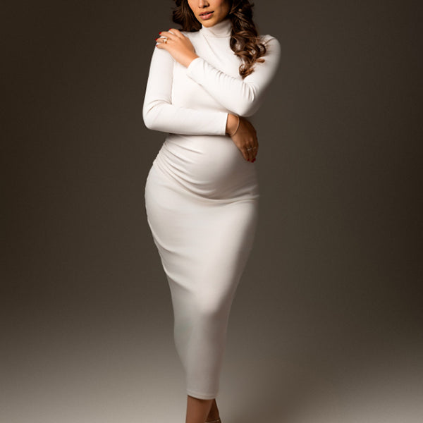 Beaumama robe longue grossesse moulante femme enceinte blanche