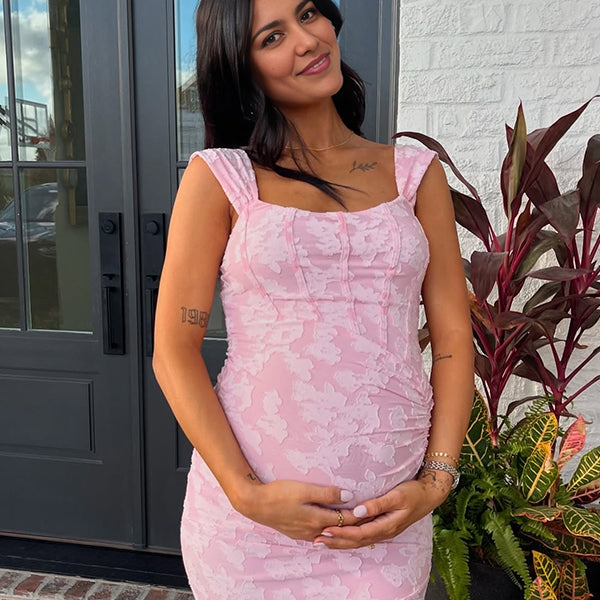 Beaumama robes mi-longue grossesse imprimé fleurie strap sirene col carré élégant femme enceinte