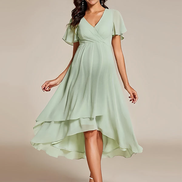 Robes mi-longue de grossesse volants-Vert