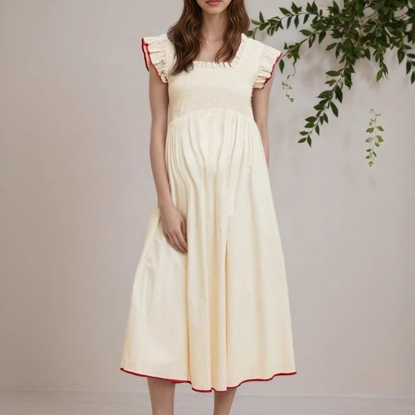 Robes mi-longue grossesse volants epissage jaune
