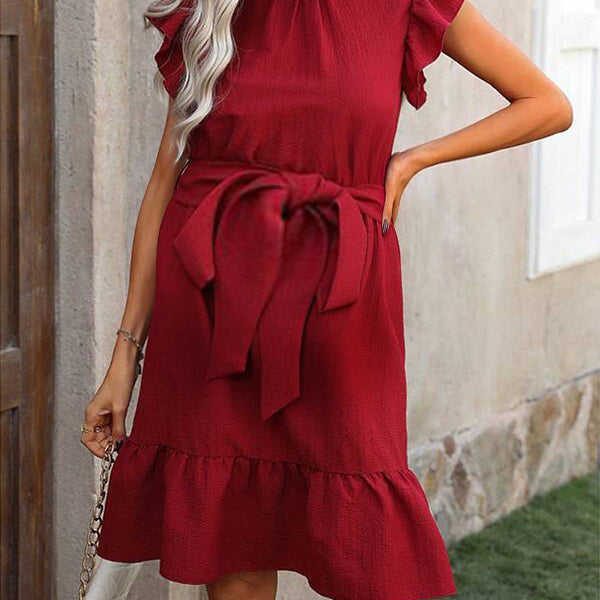Robes longue grossesse volants nœud papillon ceinture rouge