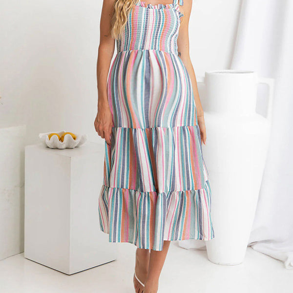 Robe robes mi-longue grossesse rayé plissév nœud papillon vert