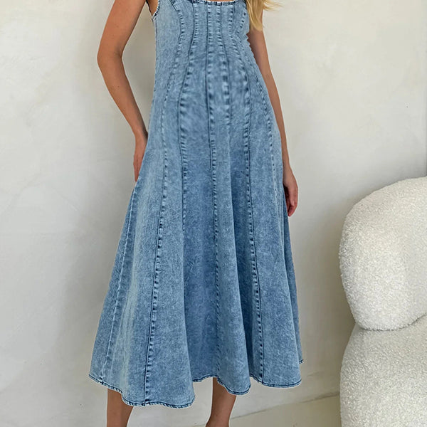 Robe mi-longue grossesse zippé bleu