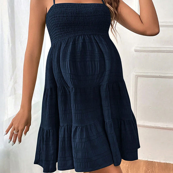 Beaumama robe mi-longue grossesse spaghettiträger dos nu bleu marine