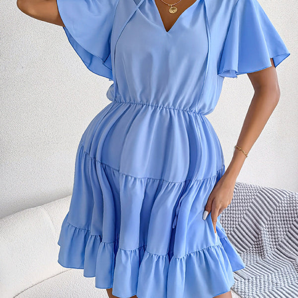 Robe courte grossesse volants fluide trapèze bleu