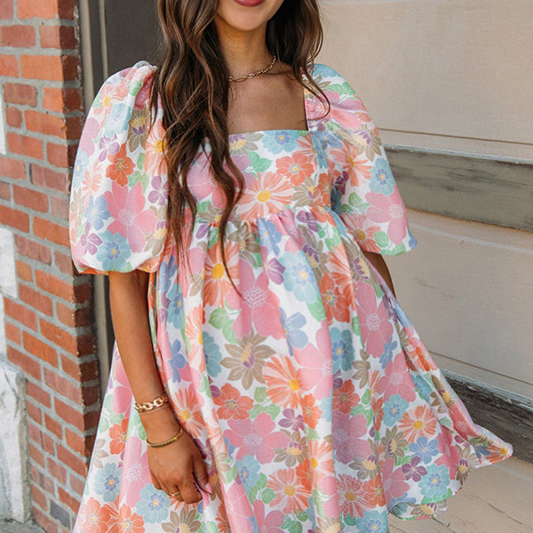 Beaumama robe courte grossesse imprimé fleurie trapèze rose
