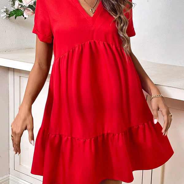 Beaumama robe courte grossesse volants rouge