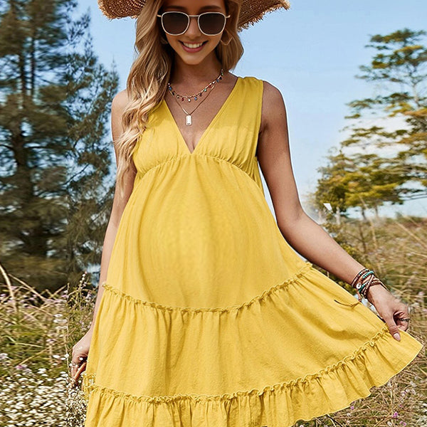 Beaumama robe courte grossesse volants jaune