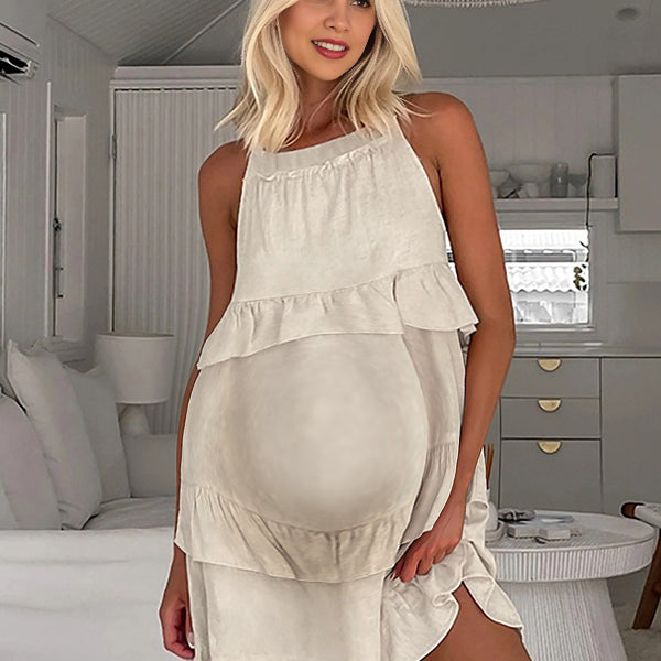Beaumama robe courte grossesse vacances ruchés froncées froufrou femme enceinte