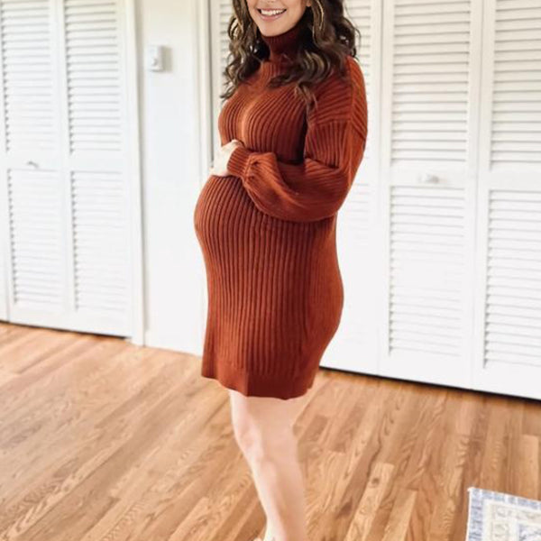 Beaumama robe pulls courte grossesse casual travail rayé col roulé crochet tricot femme enceinte