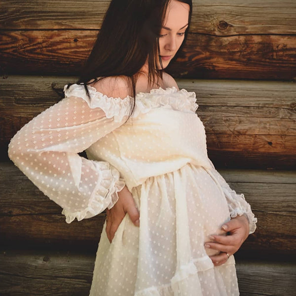 Beaumama robes courte grossesse ruchés froncées col bateau manchon de lanterne élégant femme enceinte