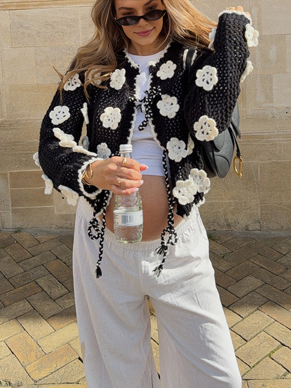 Beaumama gilets en maille grossesse casual chic rugueux 3D fleurie couleur bloc femme enceinte