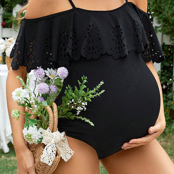 Beaumama maillot de bain une pièce grossesse élégant plage volants découpe spaghettiträger moulante épaule dénudée femme enceinte