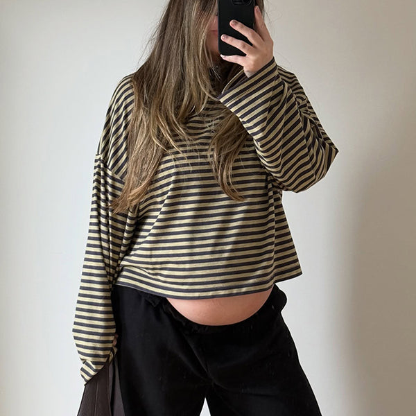 Beaumama t-shirts grossesse casual tous les jours rayé couleur bloc base femme enceinte