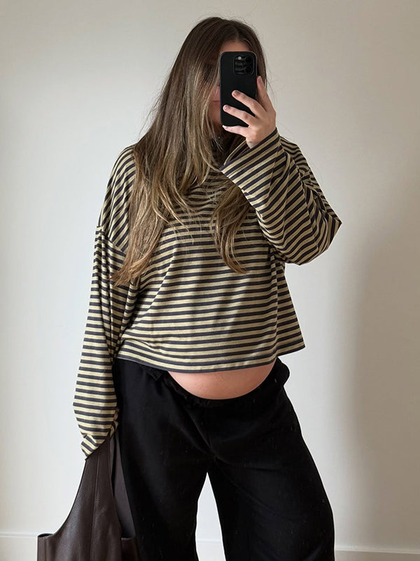 Beaumama t-shirts grossesse casual tous les jours rayé couleur bloc base femme enceinte