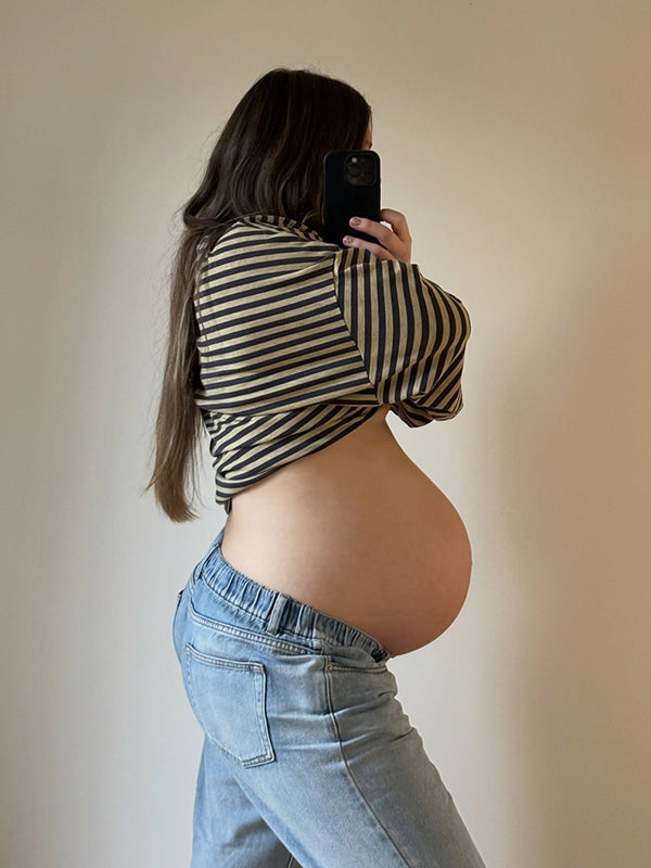 Beaumama t-shirts grossesse casual tous les jours rayé couleur bloc base femme enceinte