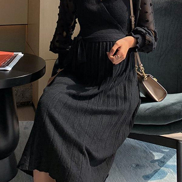 Beaumama robes pulls mi-longue grossesse allaitement pois plissé tulle manches longues femme enceinte