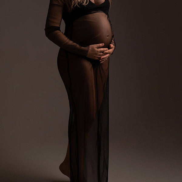 Beaumama robes photo longue grossesse élégant tulle transparent moulante femme enceinte