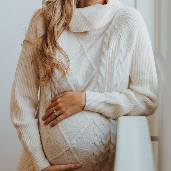 Beaumama robe pulls courte grossesse casual simple rugueux tricot torsadé col roulé femme enceinte