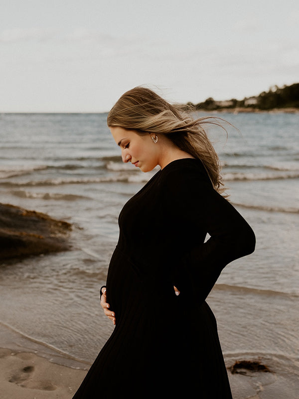 Beaumama robe shooting longue grossesse vacances crochet tricot rayé trapèze femme enceinte