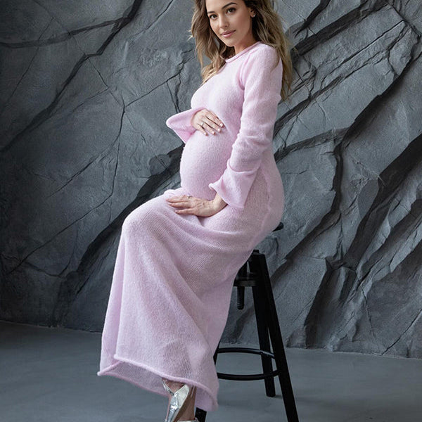 Beaumama robe longue moulante élégante en tricot léger deux pièces pour séance photo de maternité