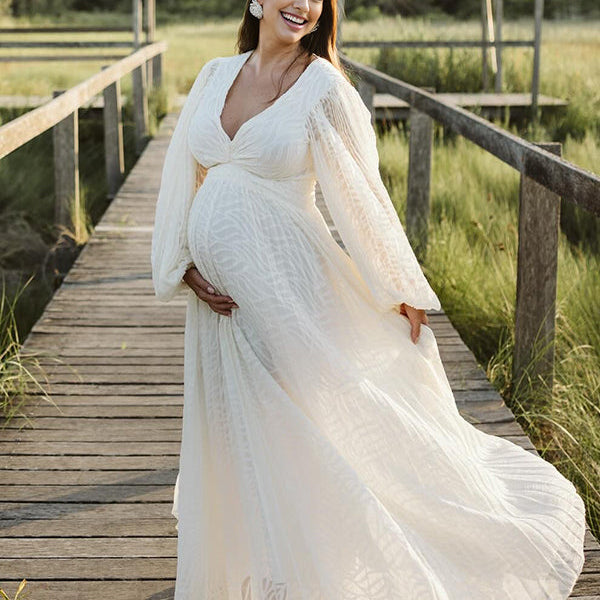 Beaumama robe de mariage longue grossesse élégant dos nu fluide trapèze manches trompette femme enceinte