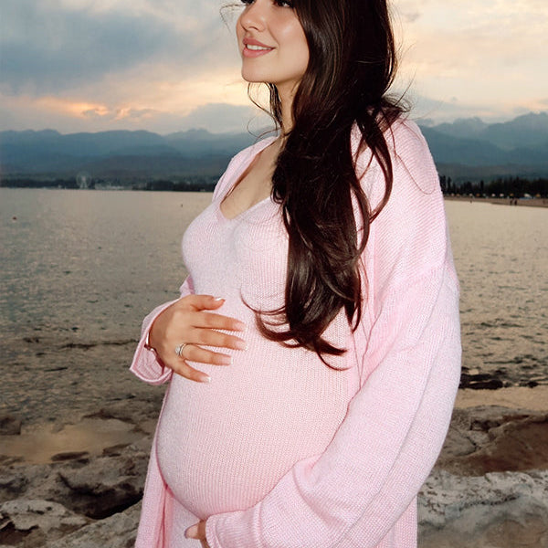 Beaumama robe longue grossesse élégant confortable 2 pièces crochet tricot femme enceinte