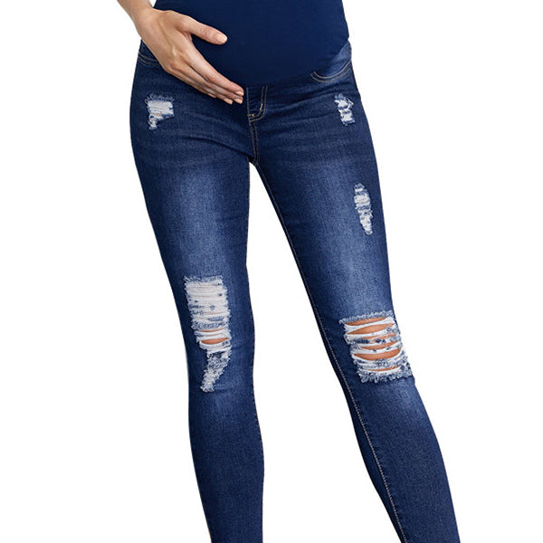 Beaumama jeans crayon grossesse casual simple poches déchiré troué taille haute moulante femme enceinte