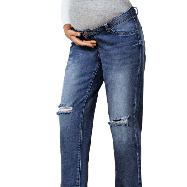 Beaumama jeans droit grossesse casual chic simple déchiré troué poches taille haute femme enceinte