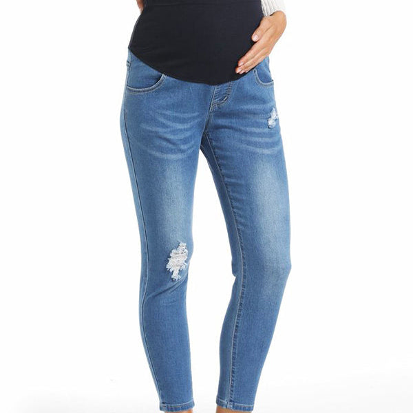 Beaumama jeans crayon grossesse casual chic simple moulante poches déchiré troué taille haute femme enceinte