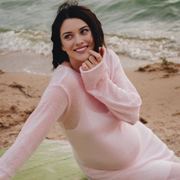 Beaumama robes longue grossesse tricot costume deux pièces col rond élégant femme enceinte