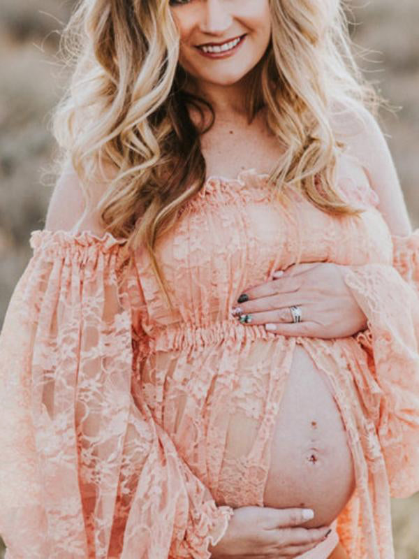 Beaumama robe photo longue grossesse dentelle fendu fluide col bateau femme enceinte