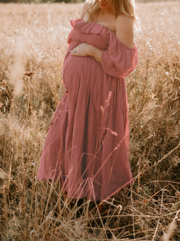 Beaumama robes photo longue grossesse baby shower volants coulisse taille fluide femme enceinte