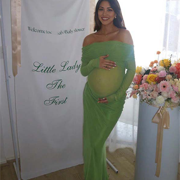 Beaumama robe longue grossesse élégant cérémonie cocktail tulle transparent épissage découpe femme enceinte