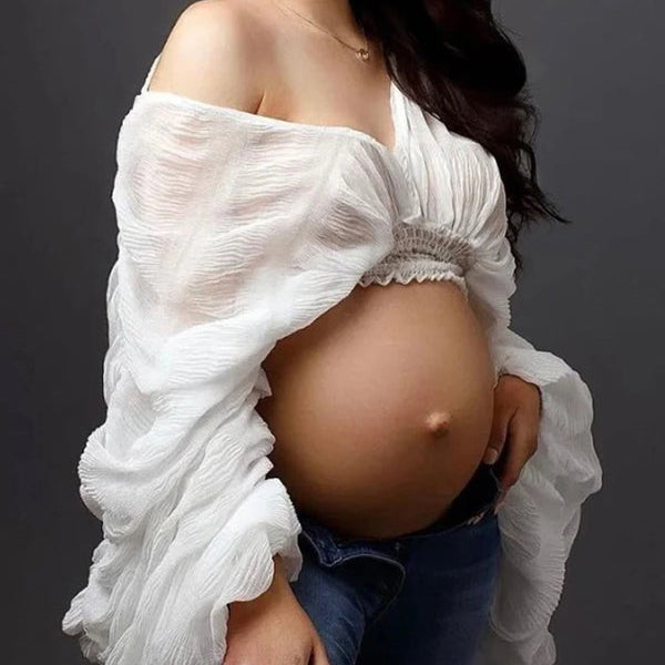 Beaumama t-shirts photo grossesse chic plissé tulle transparent femme enceinte