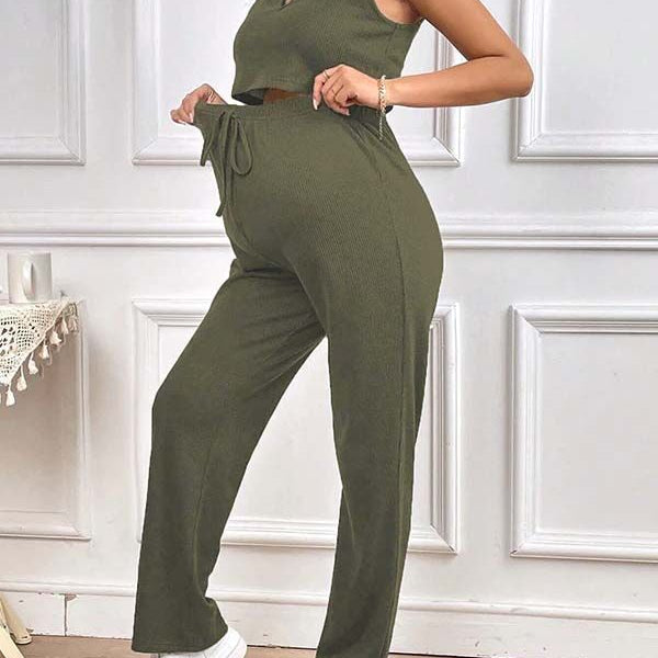 Beaumama pantalon débardeur grossesse coulisse taille 2 pièces casual basique femme enceinte