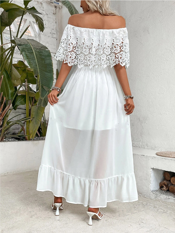 Beaumama robes longue grossesse dentelle volants col bateau robes de séance photo femme enceinte