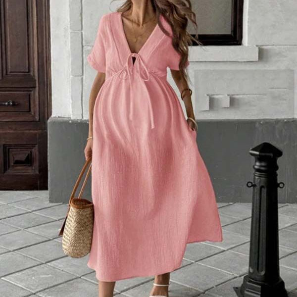 Beaumama robe longue grossesse coulisse taille fluide trapèze ample et confortable femme enceinte