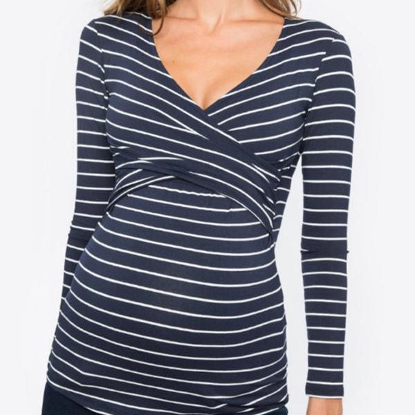 Beaumama t-shirts allaitement rayé v-cou manches longues femme