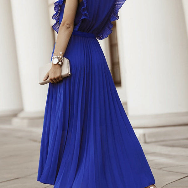 Robe longue grossesse mousseline à volants avec bas plissé