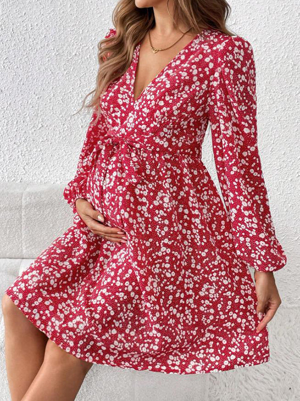 Beaumama robe courte grossesse vacances imprimé fleurie ceinture trapèze femme enceinte