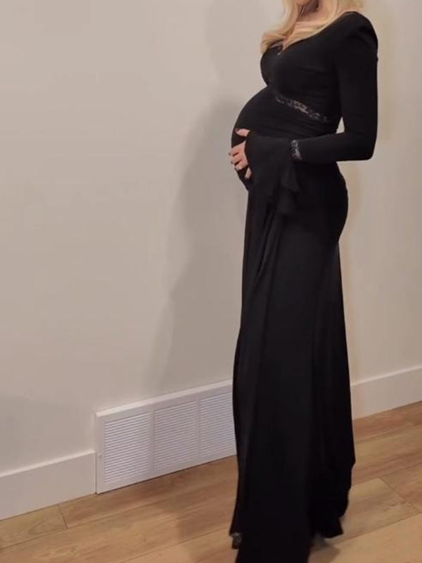 Beaumama robe longue grossesse élégant cocktail dentelle épissage volants fluide femme enceinte