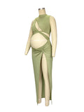 Beaumama robes photo longue grossesse élégant fluide fendu le côté irrégulier découpe plissé  femme enceinte