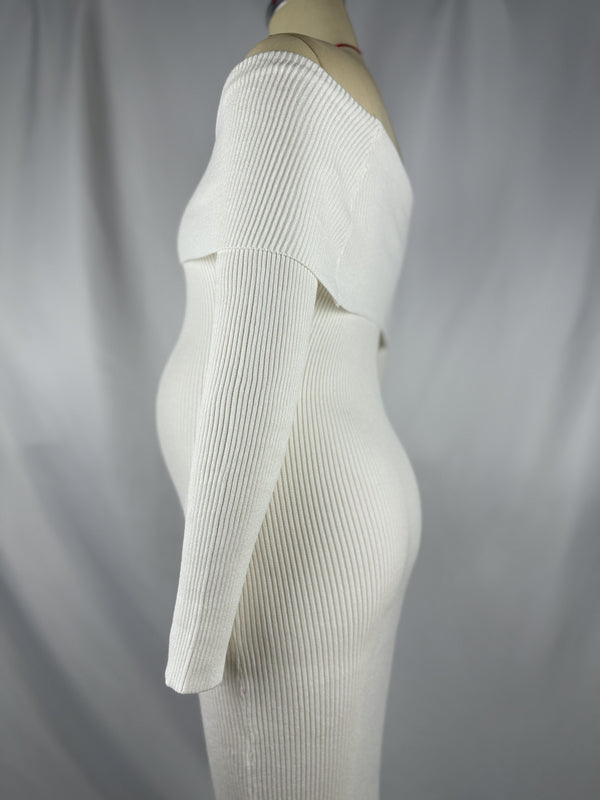 Beaumama robe shooting longue grossesse épissage épaule dénudée photo tricot femme enceinte