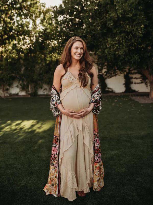 Beaumama robe longue grossesse bohème enceinte shooting irrégulier volants croisé dos fluide licou femme enceinte