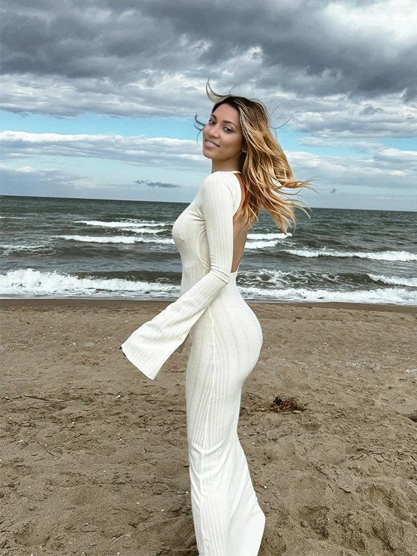 Beaumama robes longue grossesse dos nu rayé manches chauve-souris femme enceinte