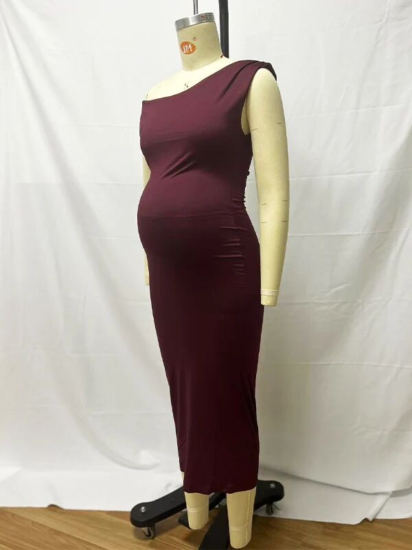 Beaumama robes mi-longue grossesse élégant chic moulante épaule asymétrique épaule dénudée femme enceinte